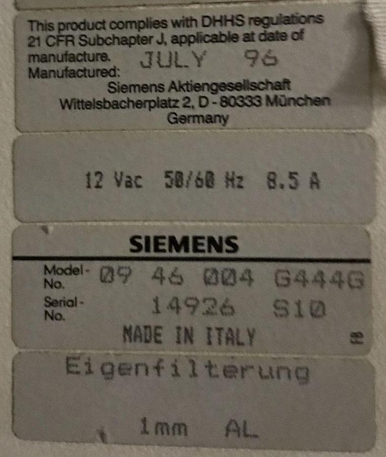 Used For Sale SIEMENS Siemens   Collimator  Rad/Fluoro Room Parts P/N 0946004G444G