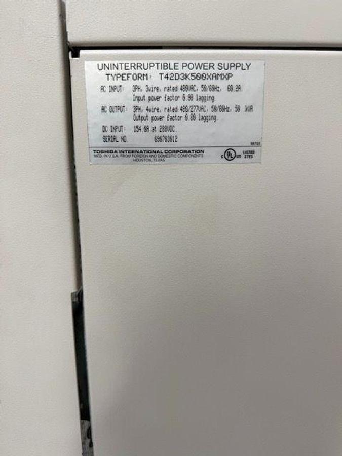 Used For Sale TOSHIBA T42D3K500XAMXP 50kVA 480V 3-Phase UPS + Power Battery Cabinet 1TS3-24TC90S-288-H225-A/S-S24-UL Uninterruptible Power Supply / UPS