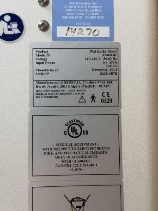 Used For Sale SEDECAL 2014 RadPro  Optima Millennium 50kW Digital DR X-Ray Room, Canon CXDI-70C Wireless Detector, Toshiba Rad Room