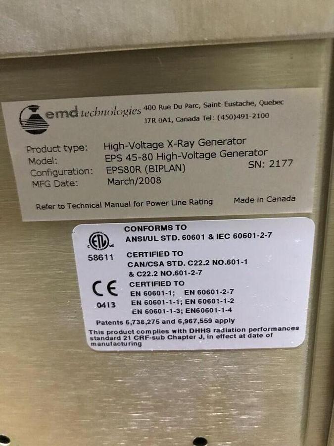 Used For Sale EMD TECHNOLOGIES EMD-High-voltage x-Ray generator eps 45-80 eps 80r Good Condition X-Ray Generator X-Ray Generator Parts P/N eps 45-80 eps 80r