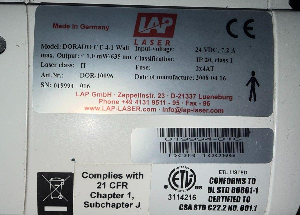 Used For Sale DORADO LAP LASER CT4-1-Post Wall Laser System Axis, A, B, X Laser Measurement