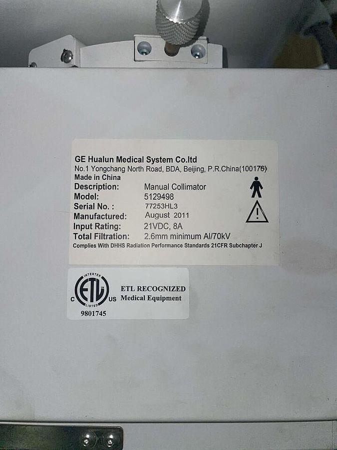 Used For Sale GE GE Hualun Manual Collimator 5129498  Good Condition Collimator - X-Ray Parts P/N 5129498
