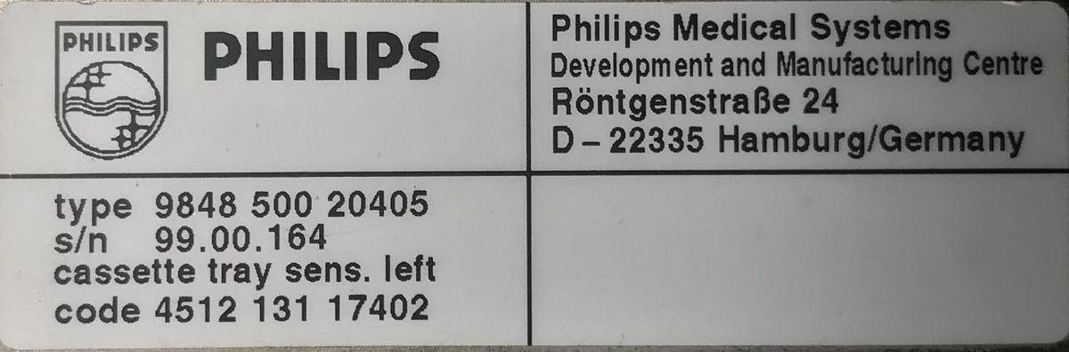 Used For Sale PHILIPS Philips Left Tray Bucky Cassette Holder X-Ray Accessories Parts P/N 984850020405