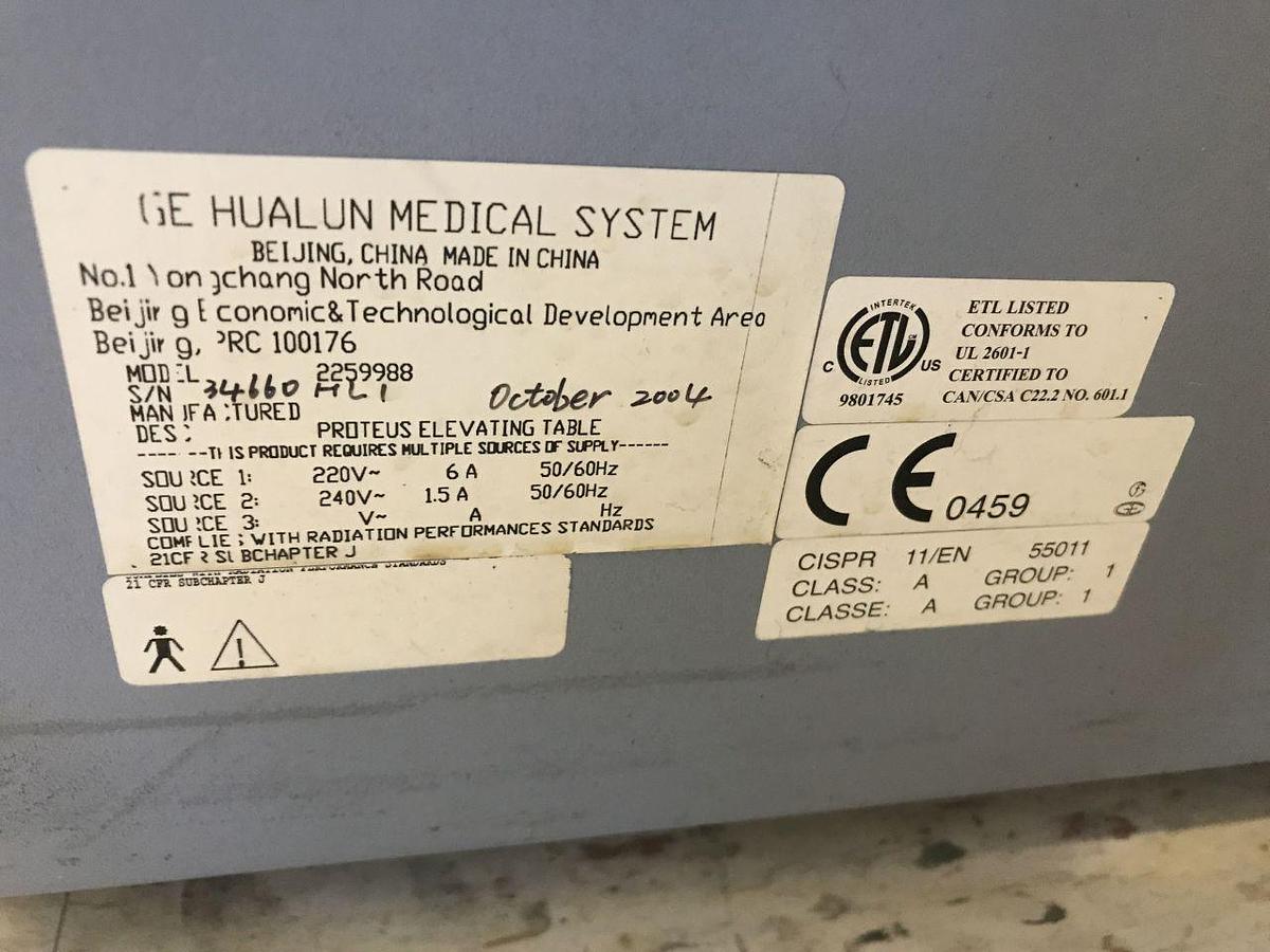 Used For Sale GE Proteus   Elevating Table  Rad Room Parts P/N 2259988