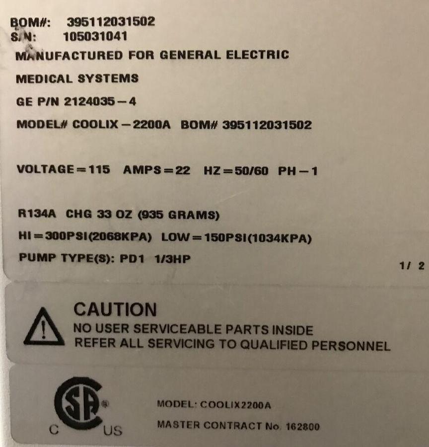 Used For Sale GE GE INNOVA 2000 Coolix Chiller Cath Angio Lab Parts P/N 2124035 - 4