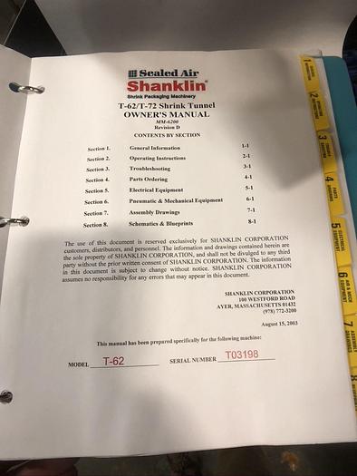 Used SHANKLIN MODEL T-62 S/S STAINLESS STEEL TWO ZONE HEAT TUNNEL