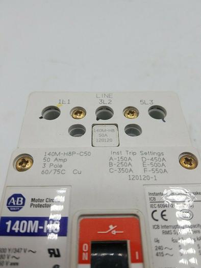 Used ALLEN BRADLEY 140M-H8P-C50 CIRCUIT BREAKER 50AMP