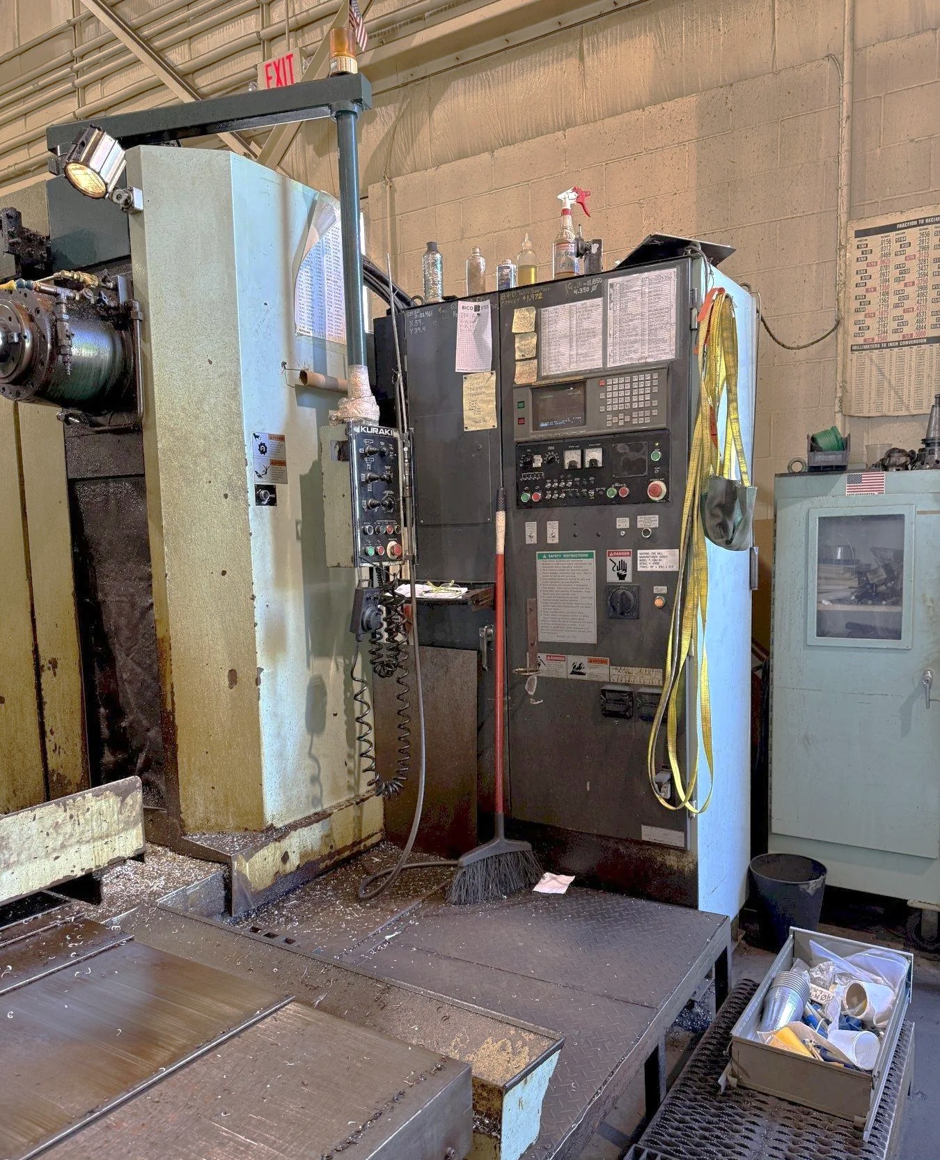 Used 1995 Kuraki KBM-11A CNC Table Type Horizontal Boring Mill with Full 4th Axis Table, 30 Station ATC, Fanuc 16M, 41.34"x37.4" Table