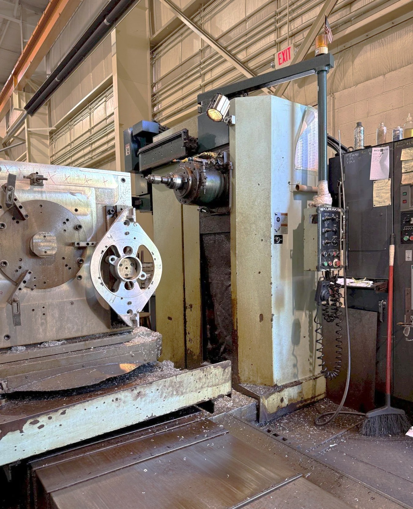 Used 1995 Kuraki KBM-11A CNC Table Type Horizontal Boring Mill with Full 4th Axis Table, 30 Station ATC, Fanuc 16M, 41.34"x37.4" Table