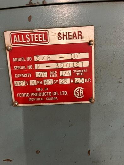 Used Piranha Allsteel 3/8″x10′ Hydraulic Shear