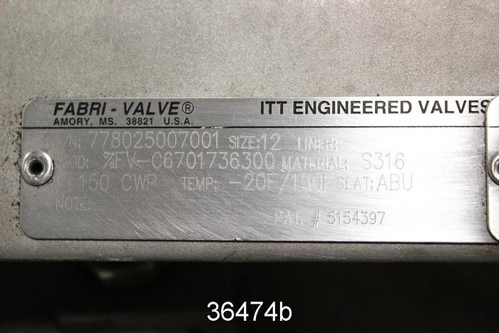 Used Fabri 12" Hand Operated Knife Gate Valve, FV-C6701736300 #36474