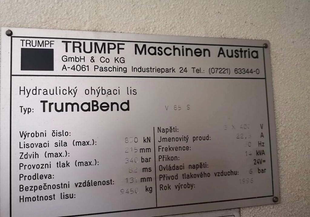 Used Trumpf Trumabend V85S - Press Brake - 1996