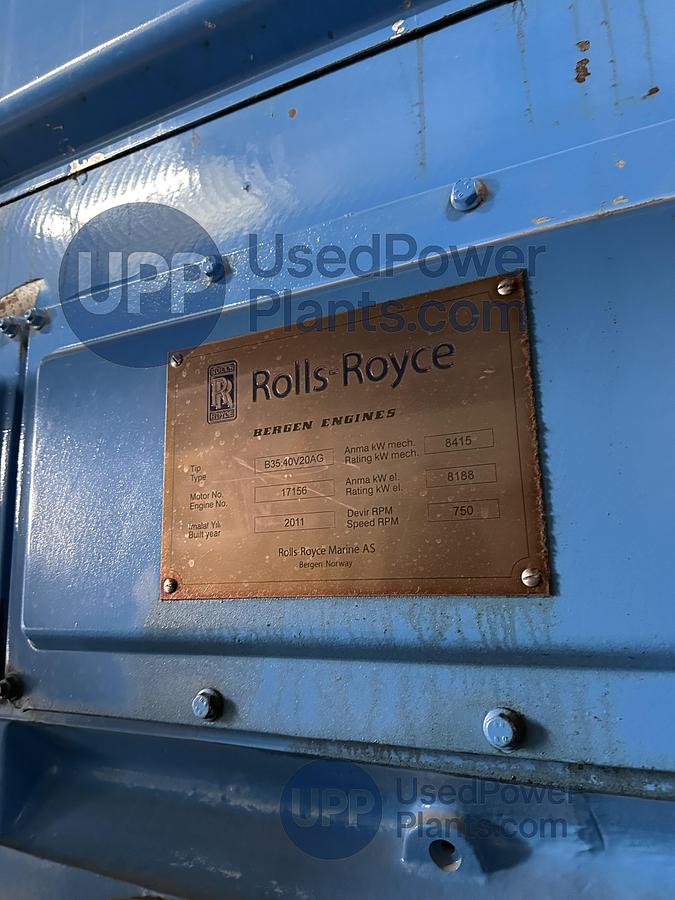 Used 8.4 MW 2011 Used Bergen Rolls Royce B35:40V20AG Complete Gas Power Plant