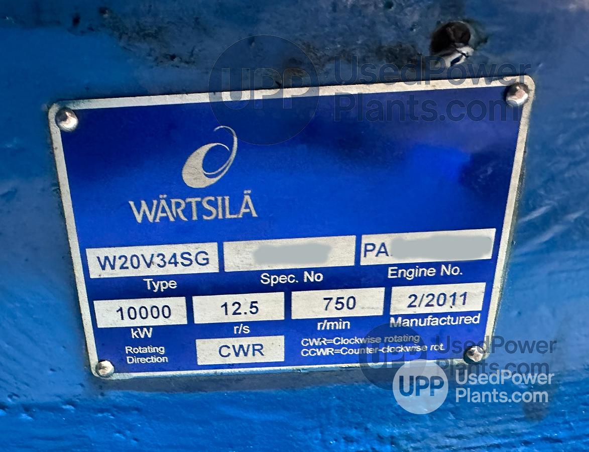 Used Wartsila 20V34SG Complete Gas Power Plant 9.7 MW