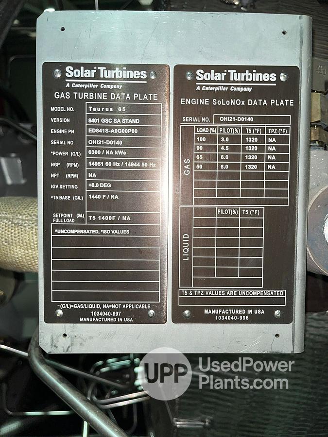 Used Solar Turbines Taurus 65 SOLONOX