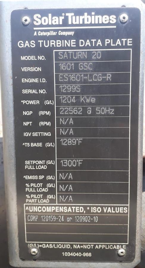 Used Solar Saturn 20 Gas Turbine