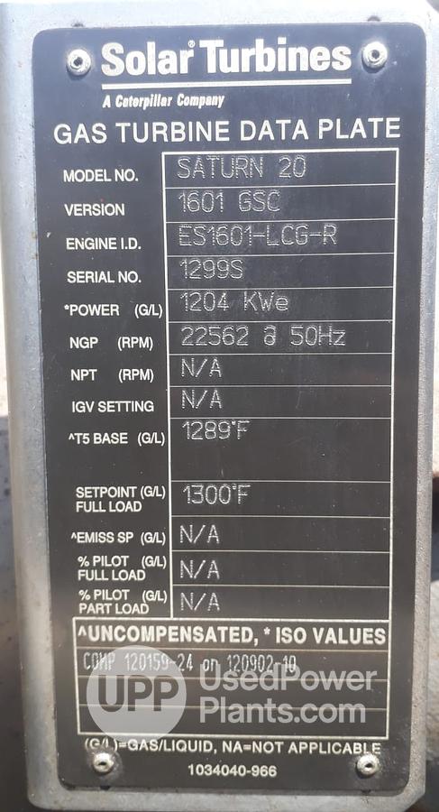 Used Solar Saturn 20 Gas Turbine