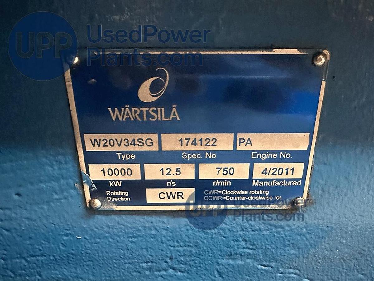 Used Wartsila 20V34SG Gas Power Plant 9.7 Megawatts