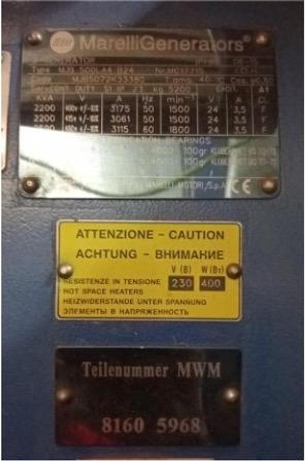 Used 4.8 MW 2016 MWM TCG 2020V16 Natural Gas