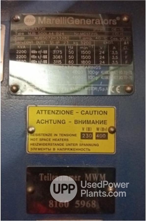 Used 4.8 MW 2016 MWM TCG 2020V16 Natural Gas