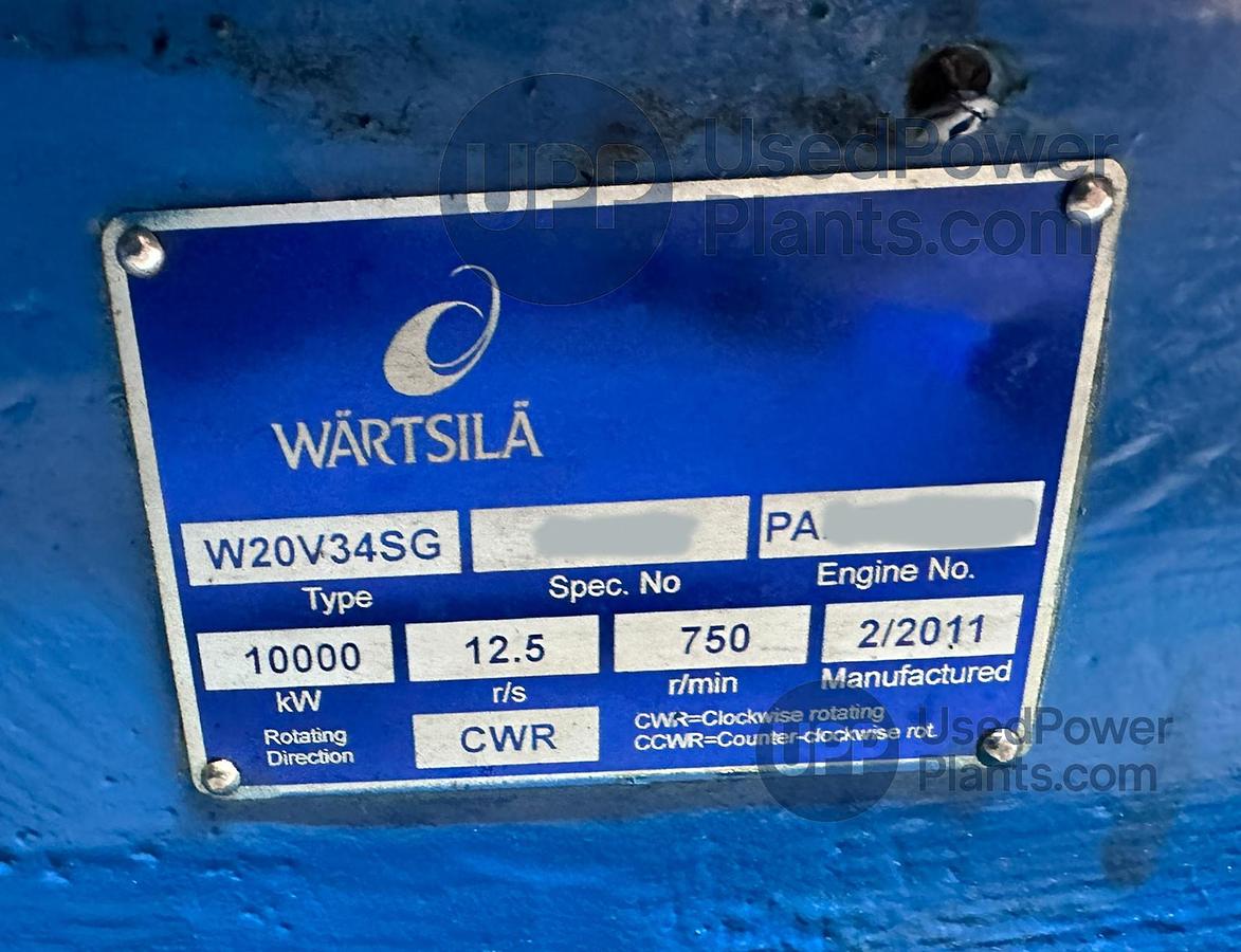 Used Wartsila 20V34SG Complete Gas Power Plant 9.7 MW
