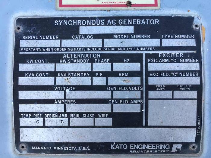 Used Kato 550kW Single Bearing Brushless Synchronous AC Generator End
