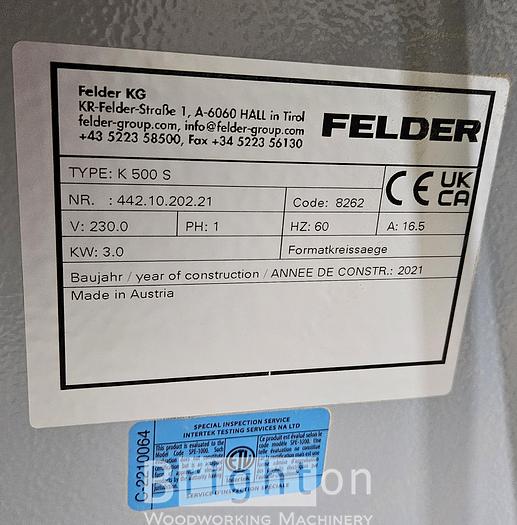 Used 2021 Felder K 500 S used 10ft sliding table saw. #BM2599