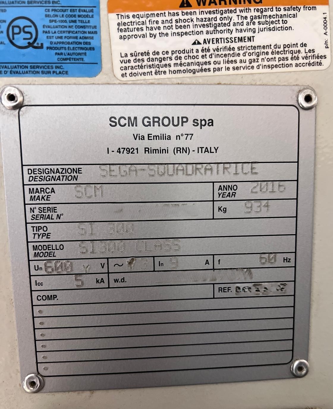 Used 2016 SCM SI300 used sliding table saw. #BBM2860
