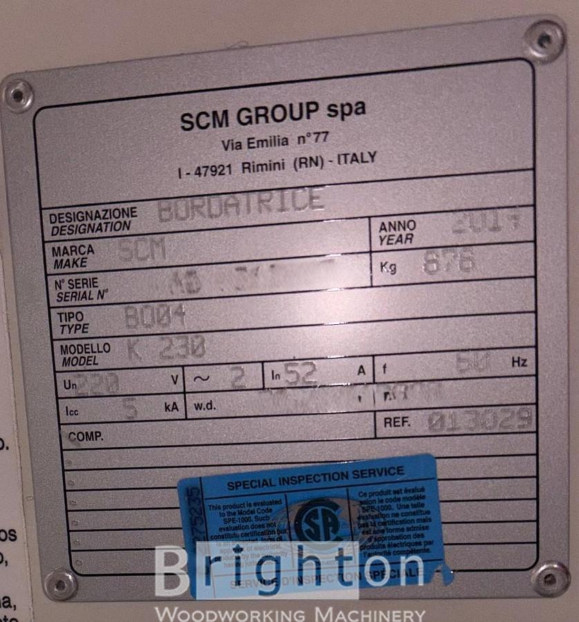Used 2014 SCM Single Phase, K230 used edgebander with premilling #BBM2855
