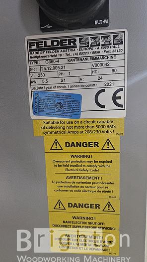 Used 2021 Felder SINGLE PHASE G360 barely used edgebander with premill #BBM2655