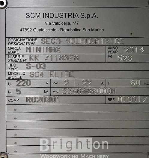 Used 2016 SCM Minimax SC4 Elite (new, never used..still in crate) sliding table saw. #BM2538