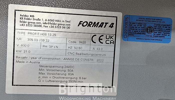 Used 2022 Felder Profit H08 13.25 P used cnc flat table CNC. 4 x 8 #BM2597