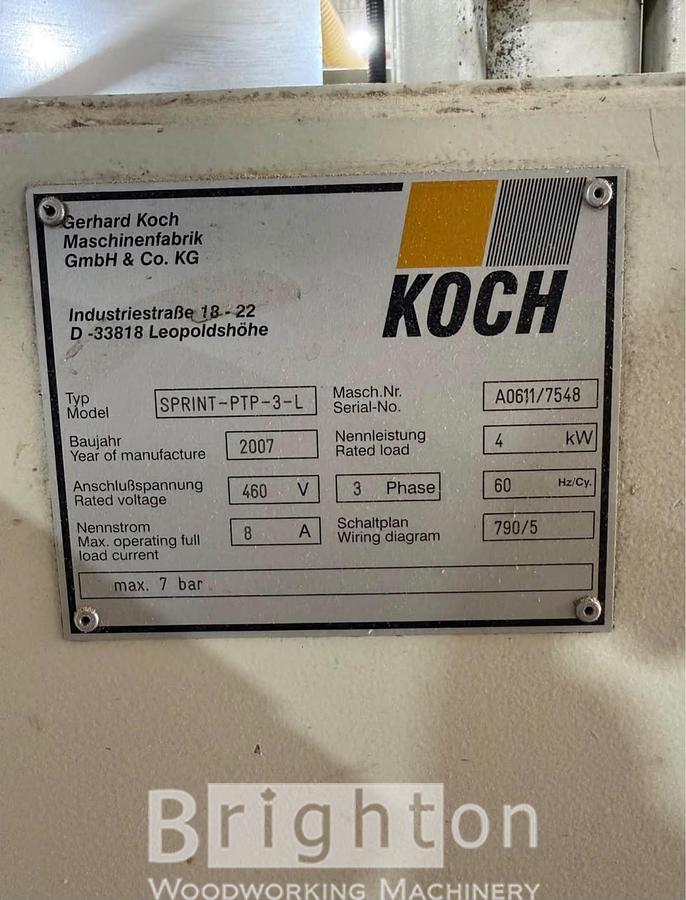 Used 2007 Koch Sprint-PTP-3-L used Bore, Glue, Dowel and insertion machine. #BBM2878