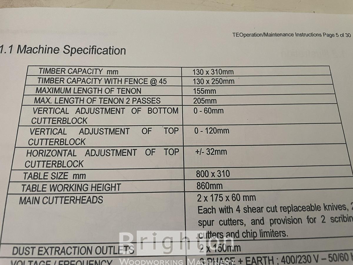 Used 1994 Sedgwick Industrial Model TE Tenoner (3-Head) #BBM2802