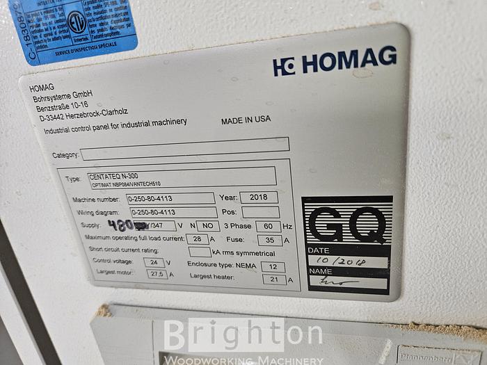 Used 2018 Homag Weeke N-300 Used CNC with Vac pump and transformer #BM2510