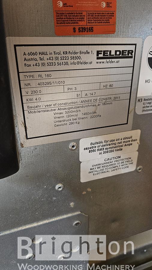 Used 2011 Felder RL160 used dust collector #BM2722