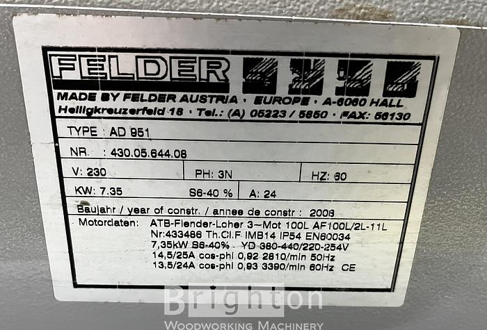 Used 2008 Felder AD 951 used 20 inch, planer / jointer. #BM2507