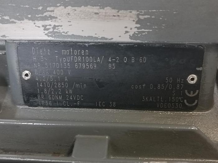 Gebraucht Elektromotor, Bremsmotor, UFDR100LA/4-2QB60, 1410/2850rpm, 2,2KW, Dietz, gebraucht