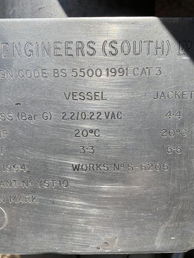 Used 2,000 Litre Mixing Pressure Vessel – Jacketed (2 available)