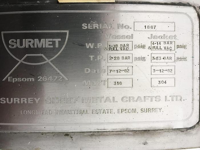 Used 3,500 Litre Stainless Steel Mixing Vessel