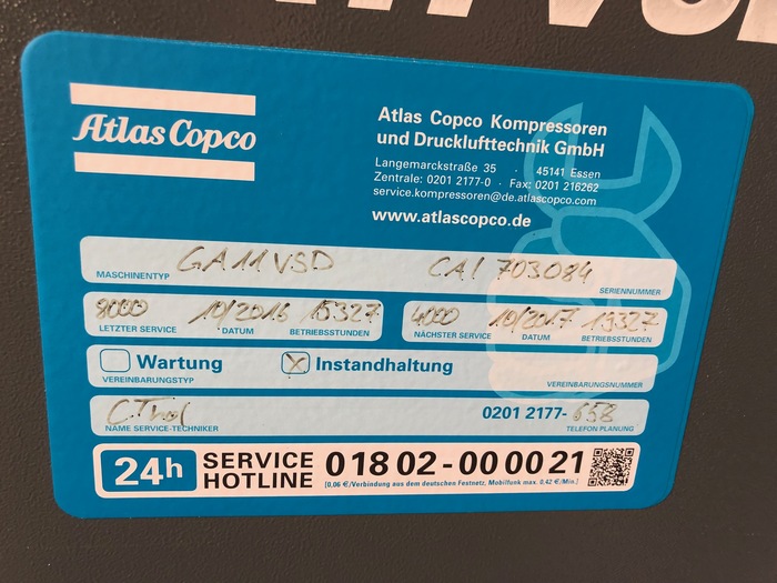 Gebraucht 2010 ATLAS COPCO Schraubenkompressor  GA11 VSD