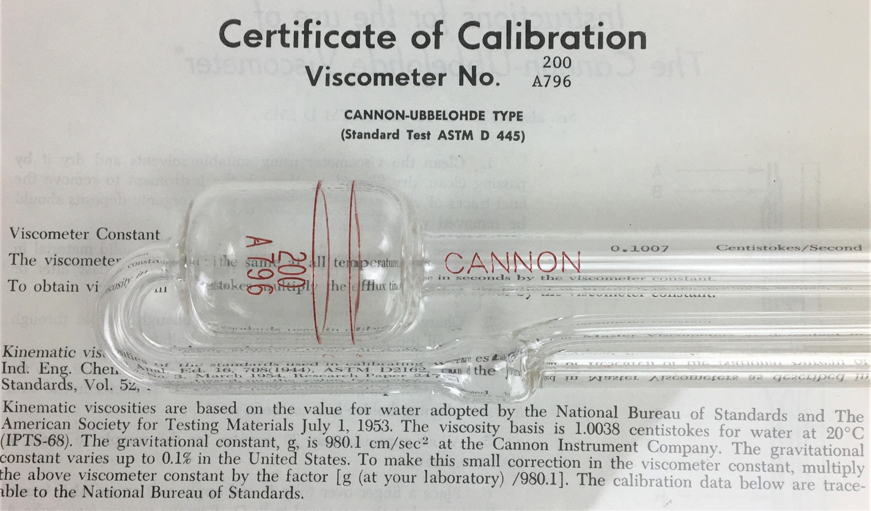 New Open Box Cannon-Ubbelohde CUC-200 Certified Viscometer Tube - Size 200