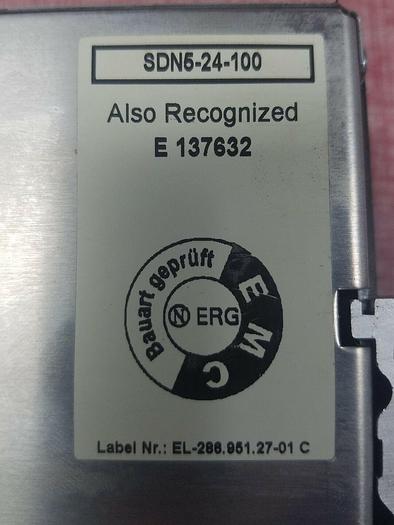 Used SOLA Power Supply SDN 5-24-100, 24vdc-5A, 115/230vac 2.6/1.4amp