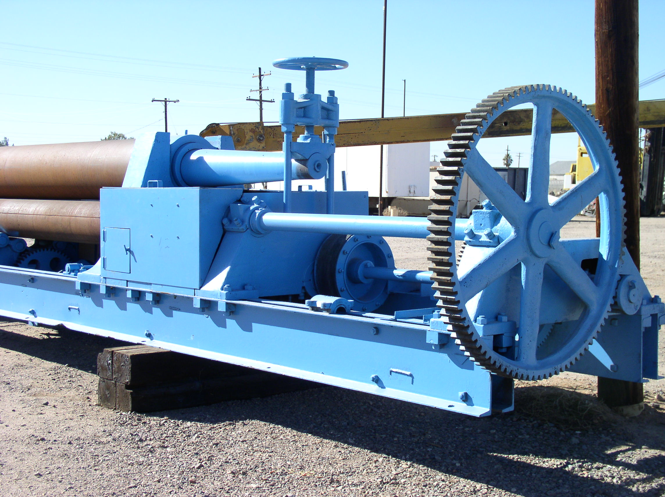 Used 16' x 1" HILLES & JONES Plate Bending Roll; Pyramid Type; Vari-Speed; Hyd. Drop End; 60 HP Main Drive; New Controls; Recond.