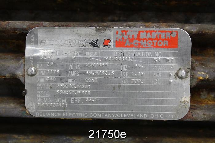 Used Reliance 1MN320431 Motor, 25 Hp, 1175 Rpm, 230/460 Volt, 324T Frame, 1.15 S.F., 3-Phase, 60 Hz #21750
