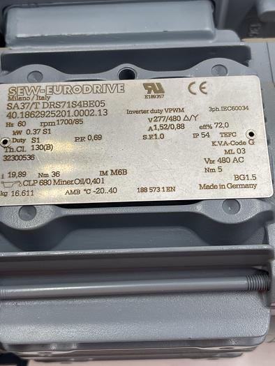 Used SEW EuroDrive SA37/T DRS71S4BE05