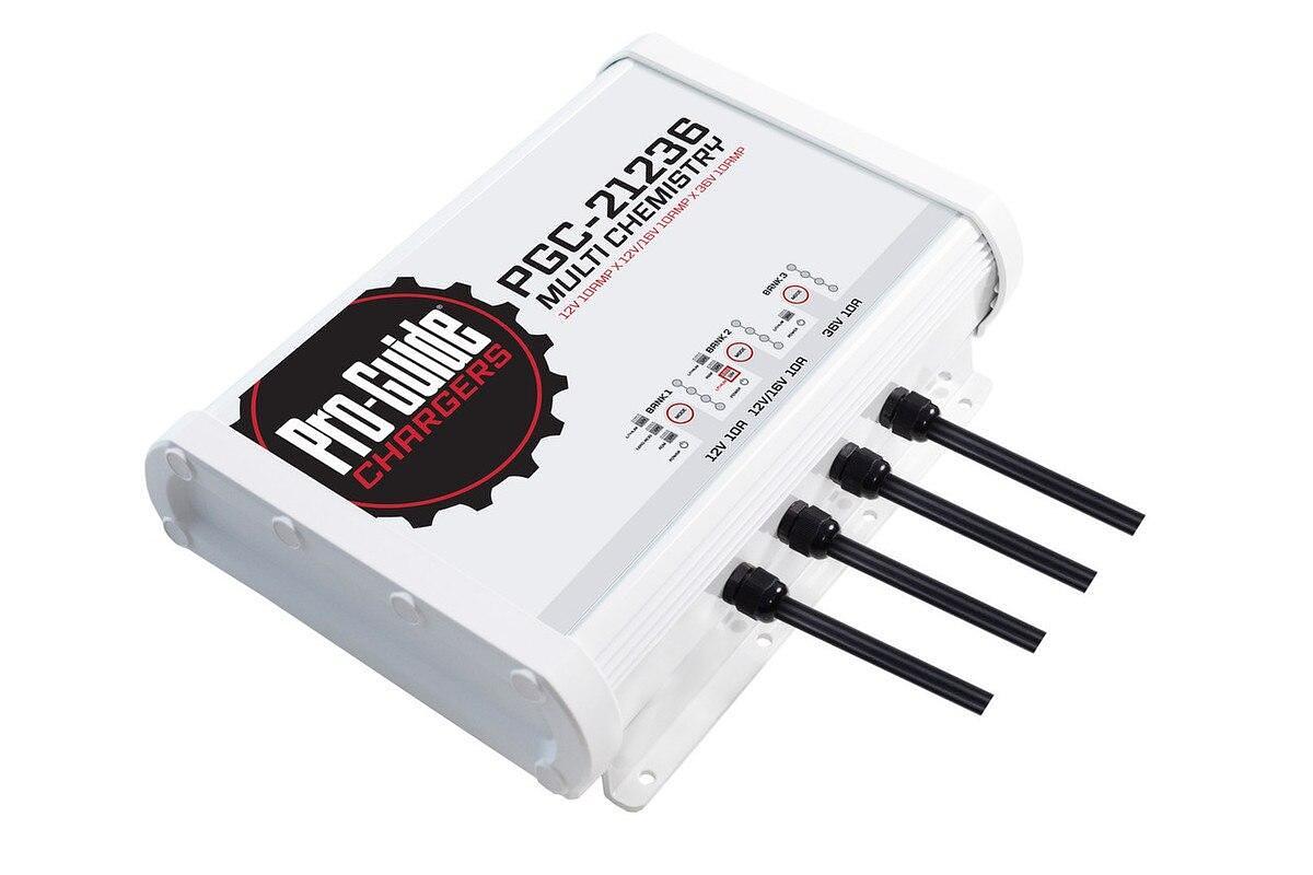 Pro-Guide PGC-21236 3-Bank 1x12V/10A Lead Acid/LiFePO4, 1x 12V/16V/10A AGM/LiFePO4 and 1x36V 10A LiFePO4 On Board Charger, IP68