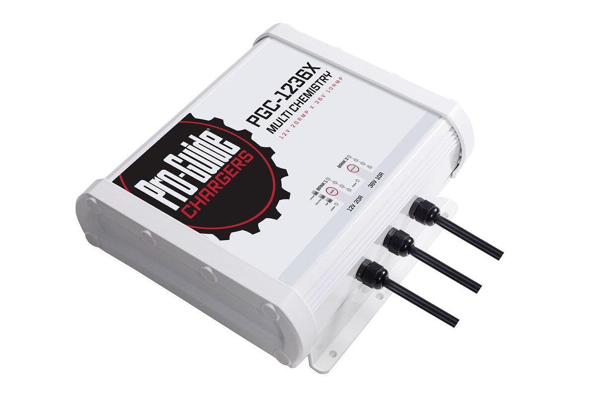 Pro-Guide PGC-1236X 2-Bank 1x12V/20A Lead Acid/LiFePo4 and 1x36V 10A LiFePO4 On Board Charger, IP68