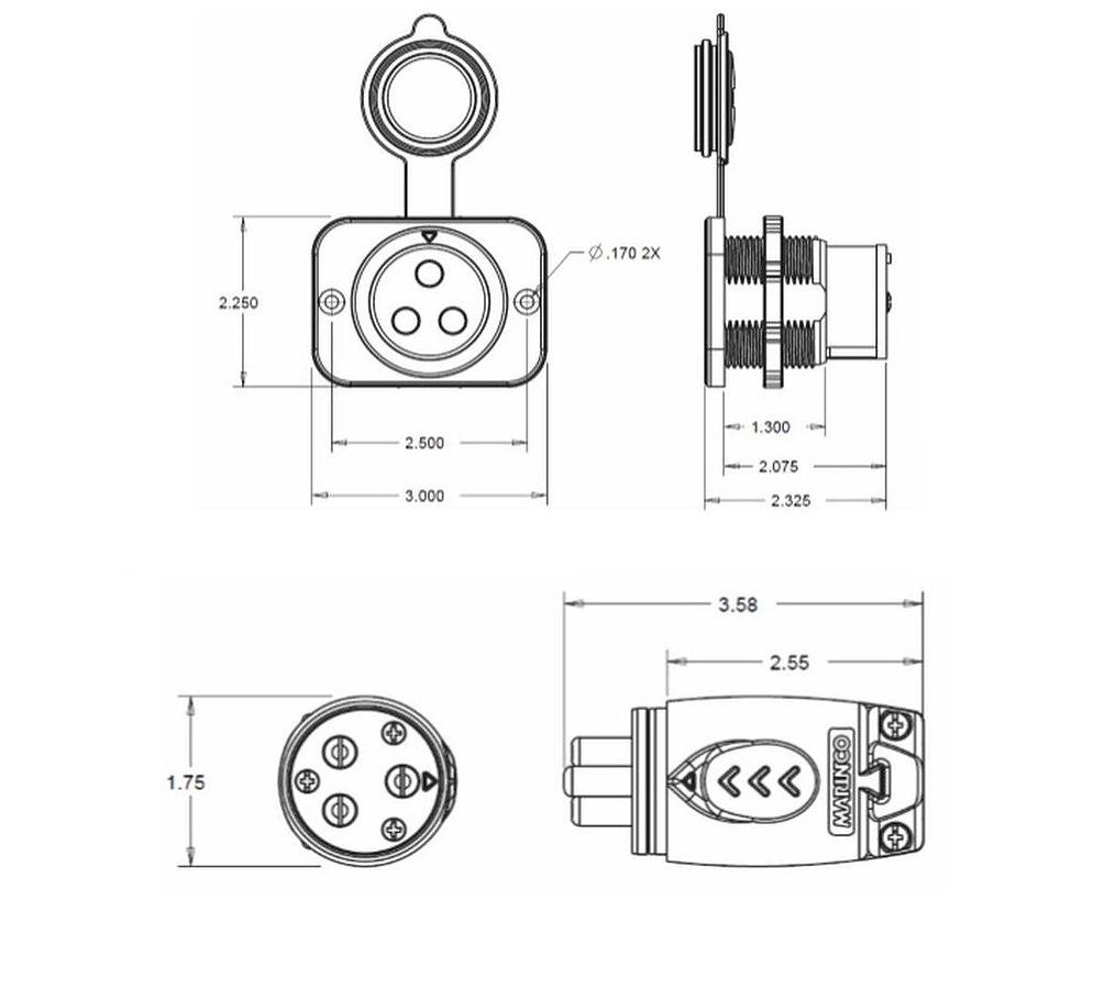 Marinco 12VCPS3 70A Trolling Motor Plug and Receptacle