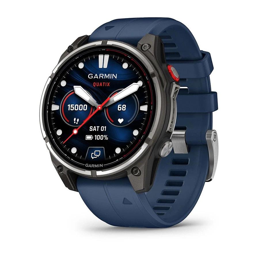 Garmin Quatix 8 Pro - 47mm AMOLED Smartwatch Titanium Bezel Captain Blue Silicone Band